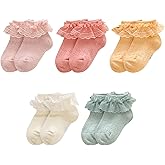 DEEKEY Baby Girls Socks Toddler Ruffle Socks Girls Frilly Lace Dress Socks Cotton Crew Socks