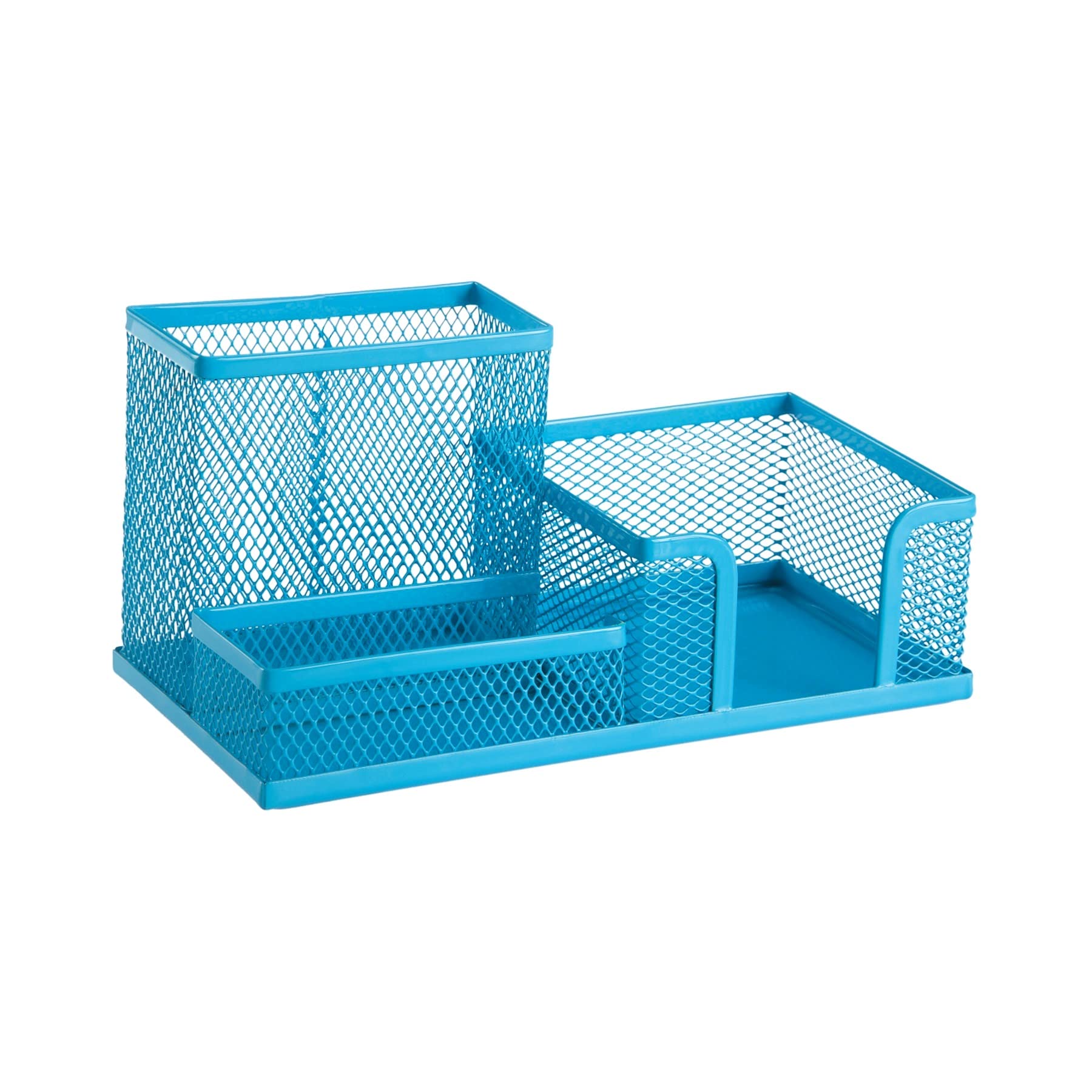 Leviatan Metal Desk Organizer - Office Pen Holder with Mesh Note Holder 205 x 103 x 98 mm, Blue