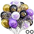 OuMuaMua 74 Pack Graduation Party Decorations Balloons Set - 12 Inch Black Purple Metallic Gold White Confetti Graduation Balloons for Class of 2025 Grad Birthday Party Decor Supplies