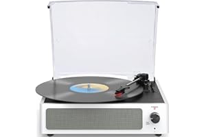 WOCKODER Vinyl Record Player with Speakers Turntable for Vinyl Records Belt-Driven Turntable Support 3-Speed Wireless Playback Headphone AUX-in RCA Line LP Vinyl Players for Sound Enjoyment White