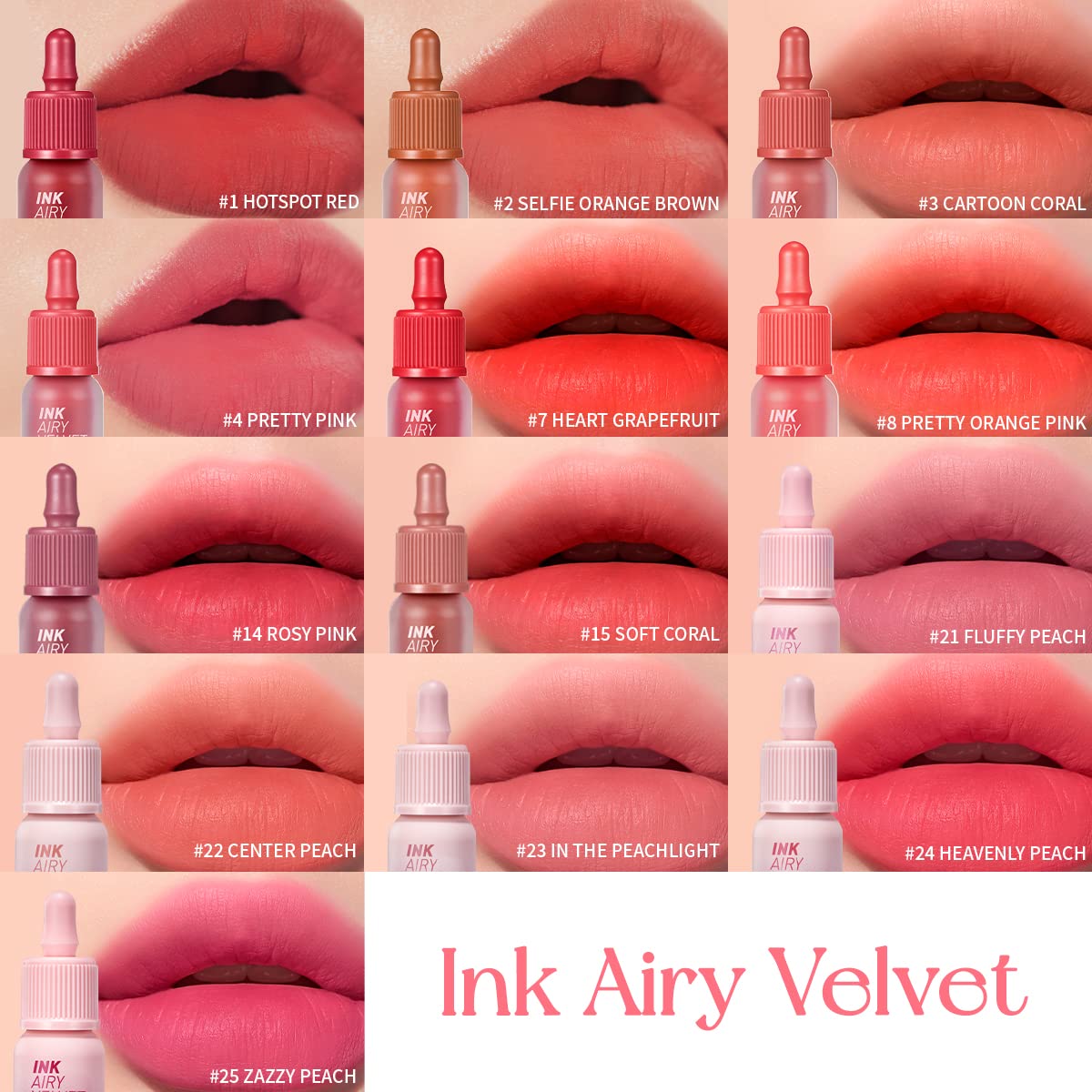 Peripera Ink Airy Velvet Lip Tint | High-Pigmentation, Lightweight, Soft, Moisturizing, Not Animal Tested (021 FLUFFY PEACH)