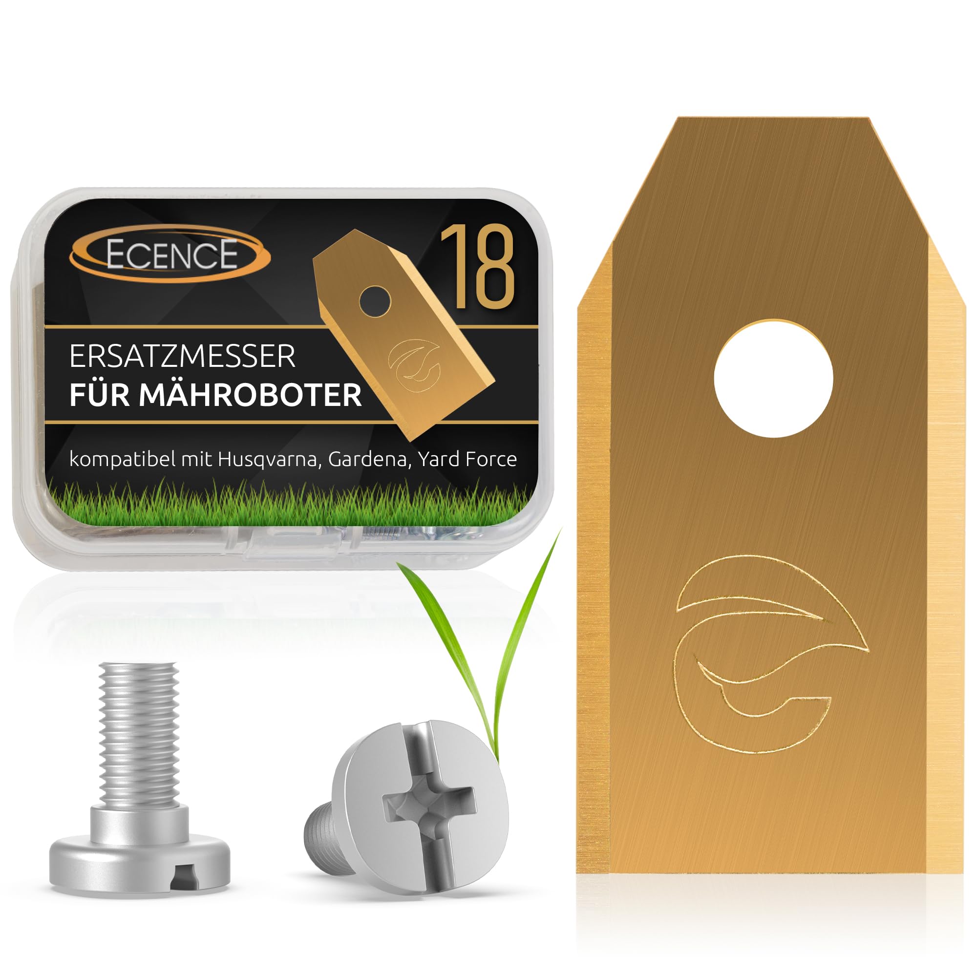 ECENCE 18pcs Robot Lawnmower Blades - Spare Blades Compatible with Husqvarna Automower Gardena McCulloch ROB Flymo Yardforce Matrix Grizzly Brast - Includes Screws