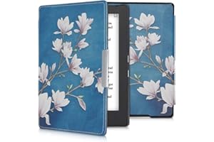 kwmobile Case Compatible with Kobo Aura H2O Edition 1 Case - eReader Cover - Magnolias Taupe/White/Blue Grey