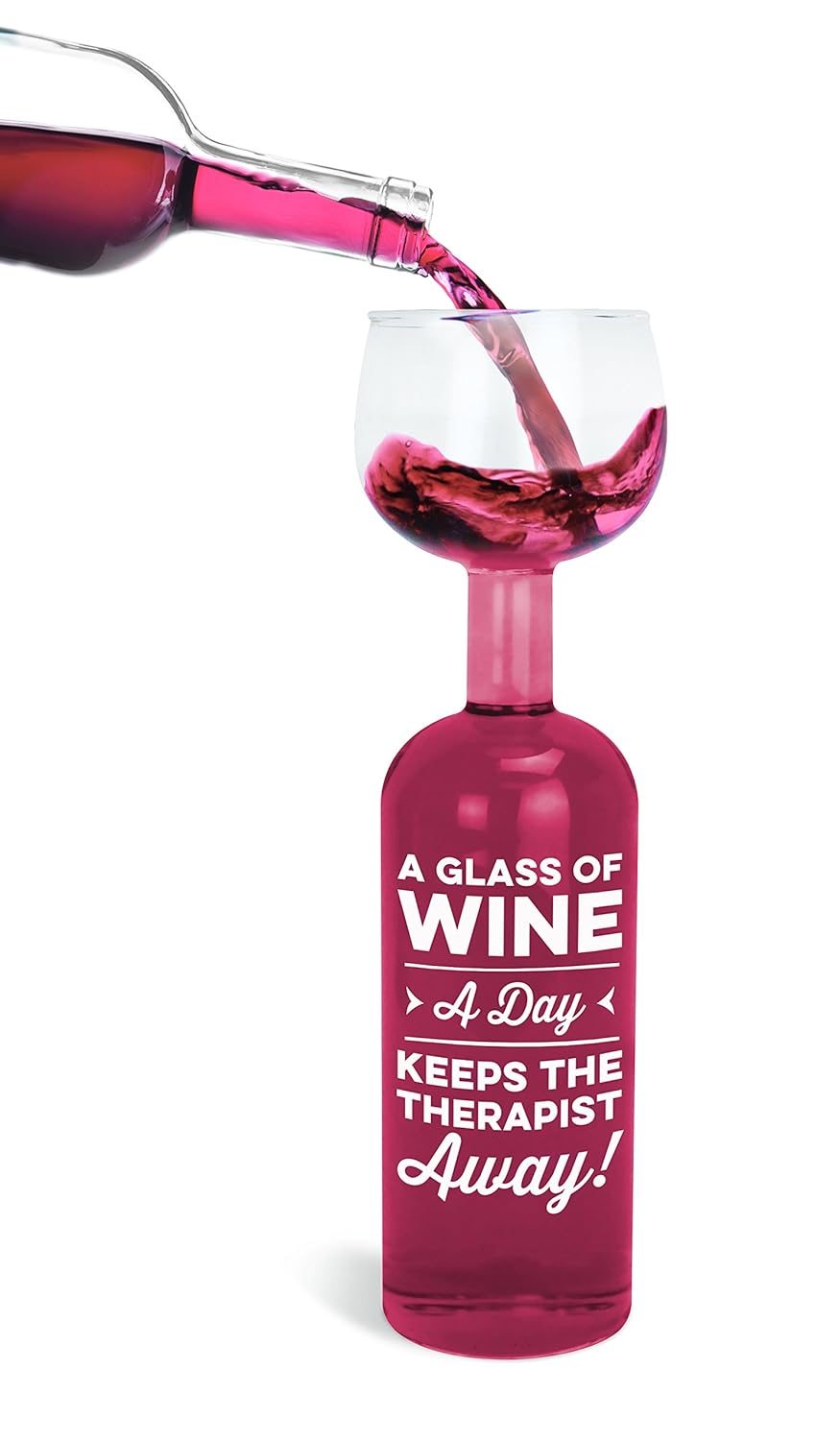 BigMouth Inc. Giant Wine Bottle Glass &ndash;Holds an entire 750mL Bottle of Wine, Front Says&ldquo;A Glass Of Wine A Day Keeps The Therapist Away,&rdquo; Great Gift for Wine Lovers