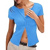 Micoson Button Down Shirts for Women Y2k Short Sleeve Ribbed Tops Lightweight Summer Cardigan Cute Trendy 2026