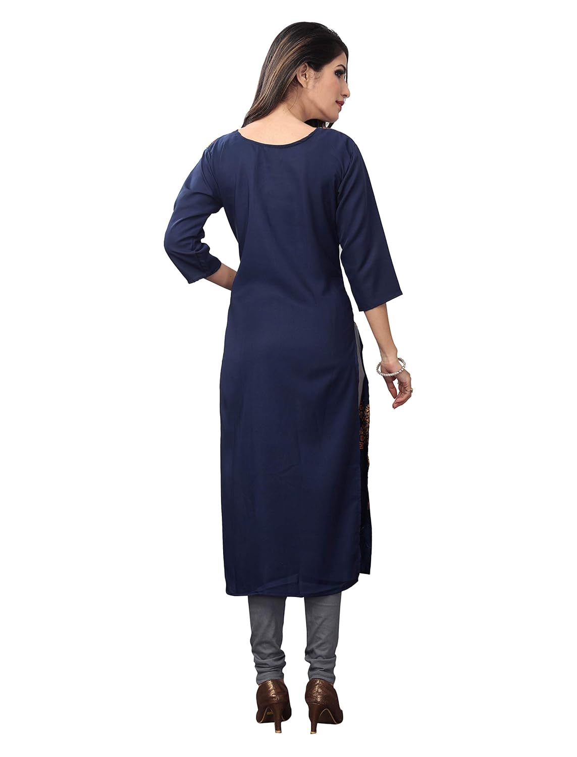 1 stop fashion women's blue crepe knee long straight kurti