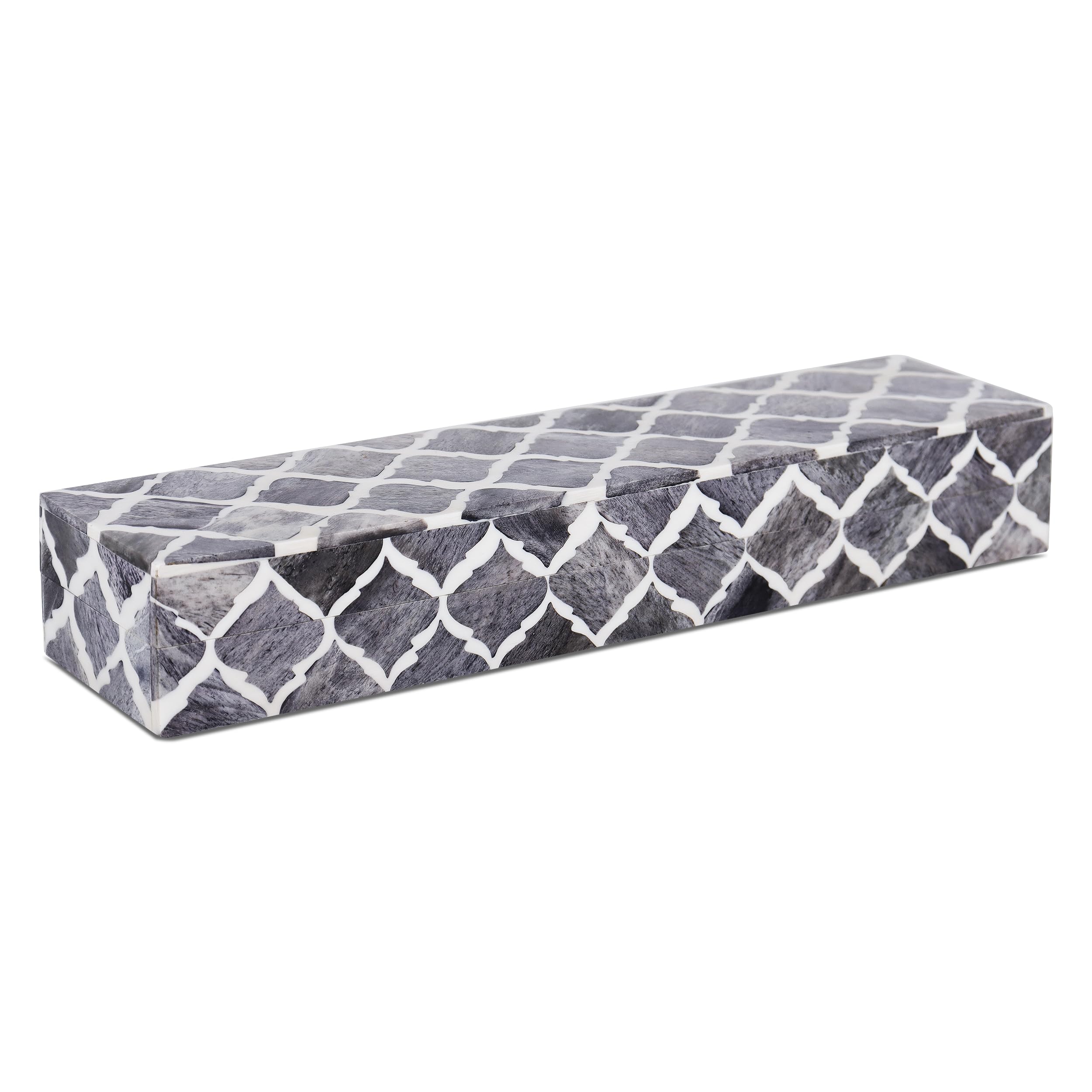 Handicrafts Home Decorative Storage Box with Lid, Moroccan Remote Control Holder Box, Slim Coffee Table Storage Organizer, Bone Inlay Resin Wooden Desk Shelf Storage Box, Gray, 10 x 2.5 x 1.5 โ image 1