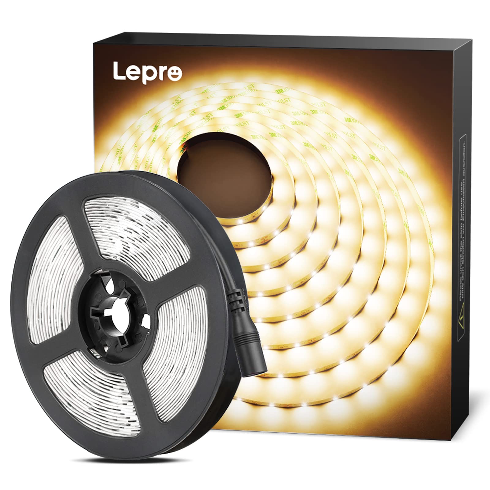 Lepro Warm White LED Strip Lights 5M (No Plug, Striplight Only), 300 LEDs, 2300lm, 3000K, Stick on LED Lights for Bedroom, Under Cabinet and Cupboard (DC 12V Power Supply Required)