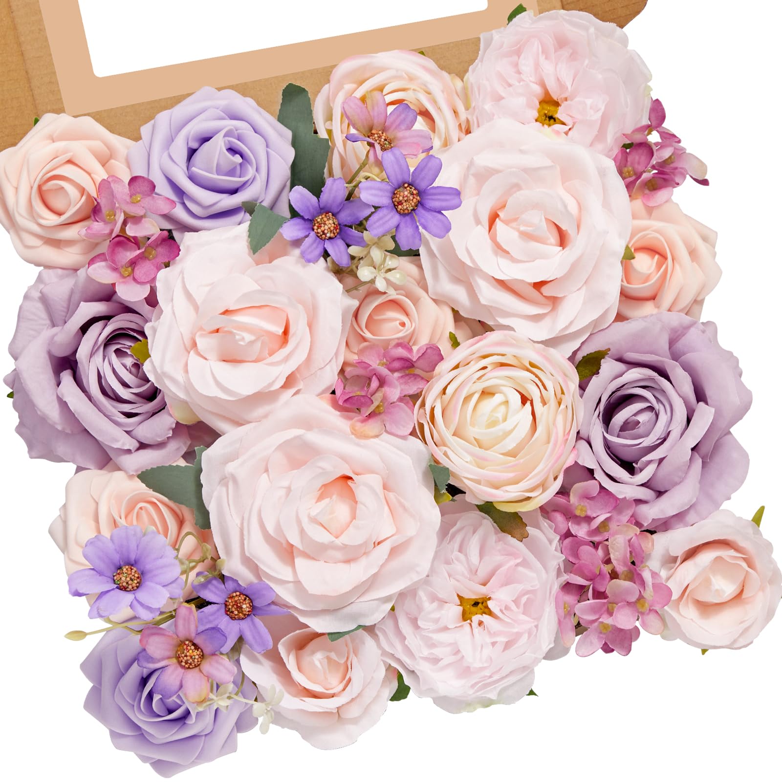 Serwalin Artificial Flowers Fake Silk Flowers Combo Realistic Mixed Roses Box for DIY Wedding Bridal Bouquets Centerpieces Arrangements Faux Flowers with Stems Home Party Decoration, Pink&Lilac — image 1