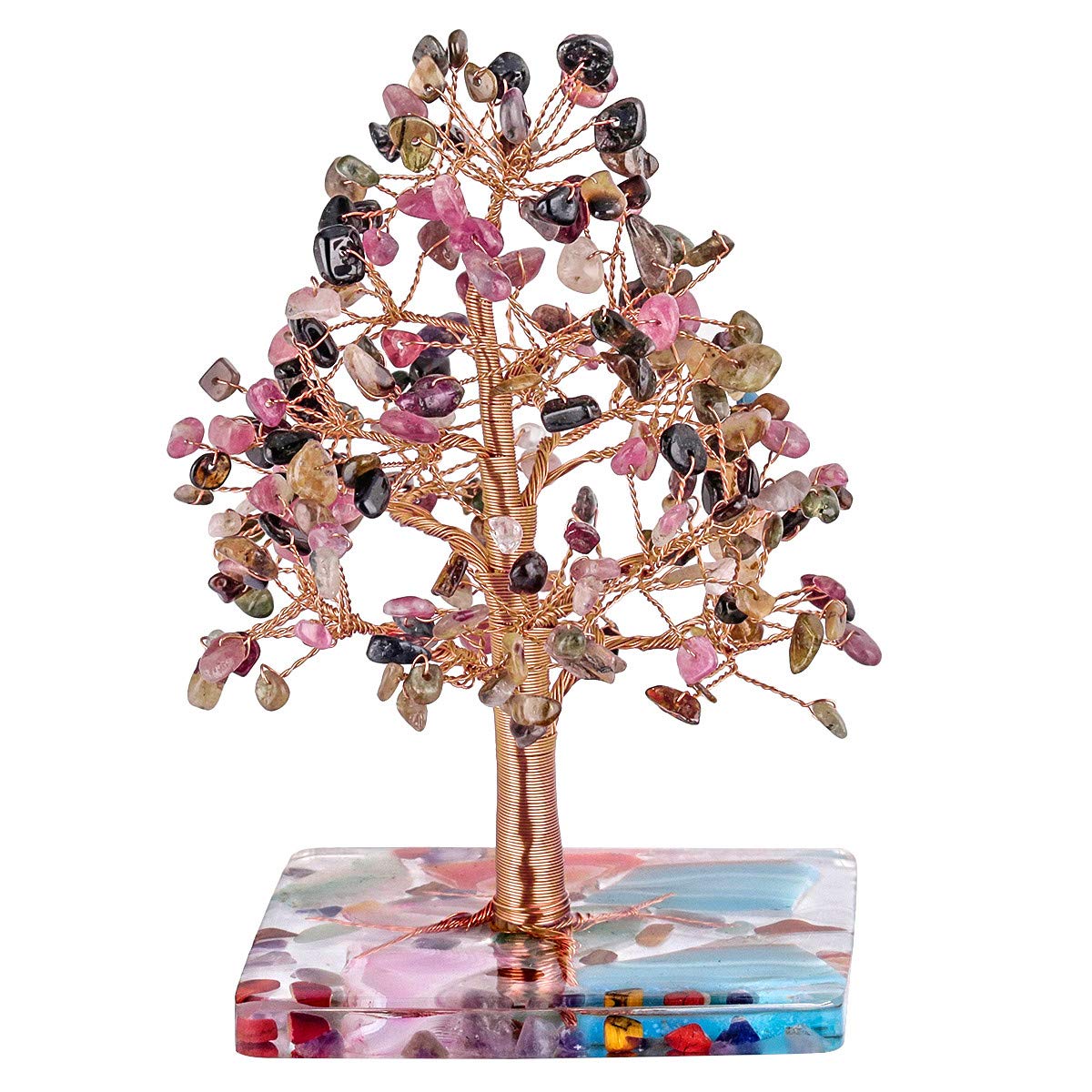 mookaitedecor Natural Tourmaline Healing Crystal Tree Decoration, Tree of Life Feng Shui Money Tree Ornaments for Home Office