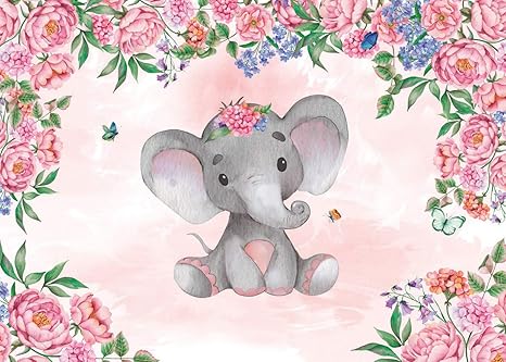 Amazon Com Aiikes 7x5ft Pink Elephant Baby Shower Backdrop Floral