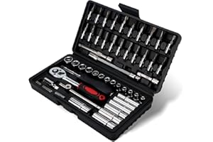 NUTTUTO Socket Wrench Set, 53PCS 1/4", Ratcheting Wrench Set Professional Metric Socket Wrench Set and Extension for Automotive Repair and Home Use with Storage Case