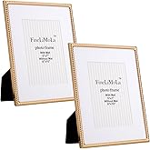 8x10'' Gold Rope Design Metal Picture Frames With Acid Free Mat for 5x7'' 2 Pack, Gold Photo Frame 7x5'' for Desktop Display Or Wall Hanging, Hi Quality Velvet Backing and Real Glass Front.