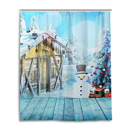 Amazon Com Giovanior Blue Christmas Log Cabin Snow Polyester