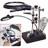 AORAEM 2.5X 7.5X 10X LED Light Helping Hands Magnifier Station,Magnifying Glass Stand with Clamp and Alligator Clips