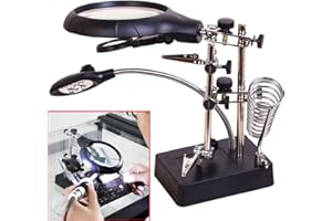 AORAEM LED Light Helping Hands Magnifier Station,2.5X 7.5X 10X Magnifying Glass Soldering with Clamp and Alligator Clips Desktop Magnifer Stand for Craft Carving Jewelry