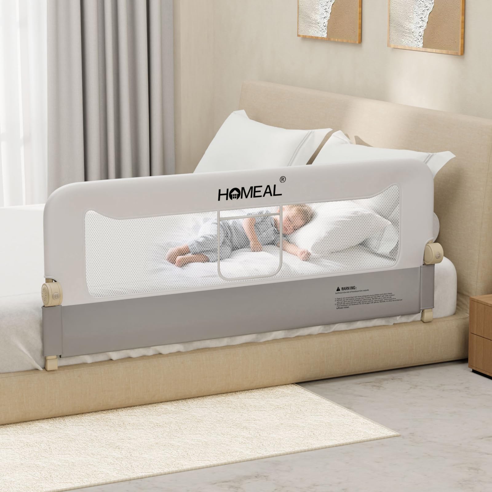 Photo 1 of HOMEAL Toddler Bed Rails - 59"x24" Extra Long Bed Rail for Toddlers with U-Shape Base, Baby Bed Safety Guard for Twin, Full, Queen, King Mattress Bed, Grey/White 1 Pack