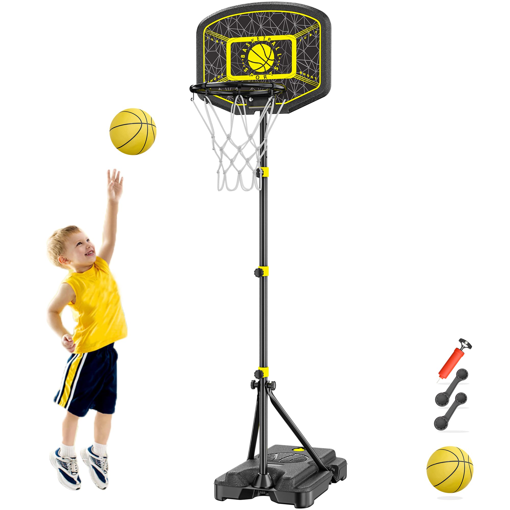 GILIKOKO Kids Basketball Hoop,Adjustable Height 3.6-6.2ft,Basketball Net Kids 3-5,4-8,Outdoor Indoor Toys Gifts for Boys or Girls at age 3 4 5 6 7 8,Steel Frame (Black)