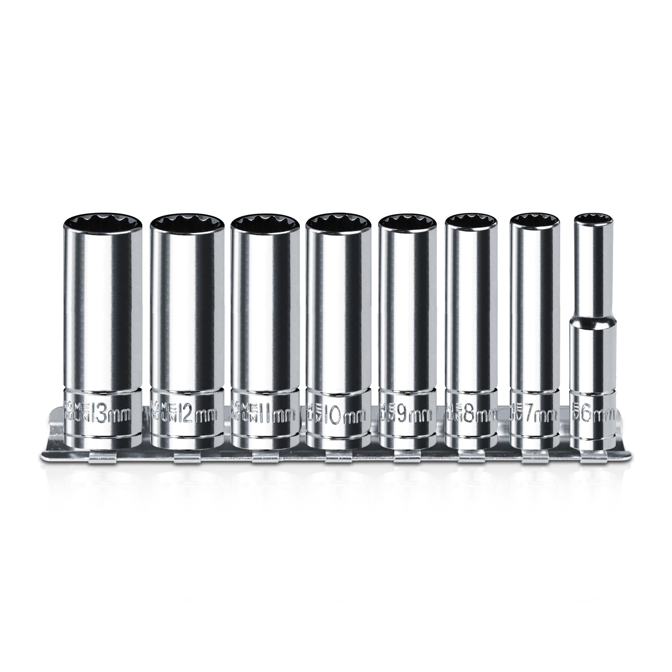 Photo 1 of 1/4 Inch Drive Socket Set - 8 Piece Metric 12-Point Deep Socket Set (6mm, 7mm, 8mm, 9mm, 10mm, 11mm, 12mm, 13mm)- Chrome Vanadium Steel with Sturdy Holder - 50BV30