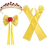 Furutonhe 3 Pcs Princess Rose Crown Tiara Hair Bow Yellow Gloves Women Dress Up Party Costume Accessories