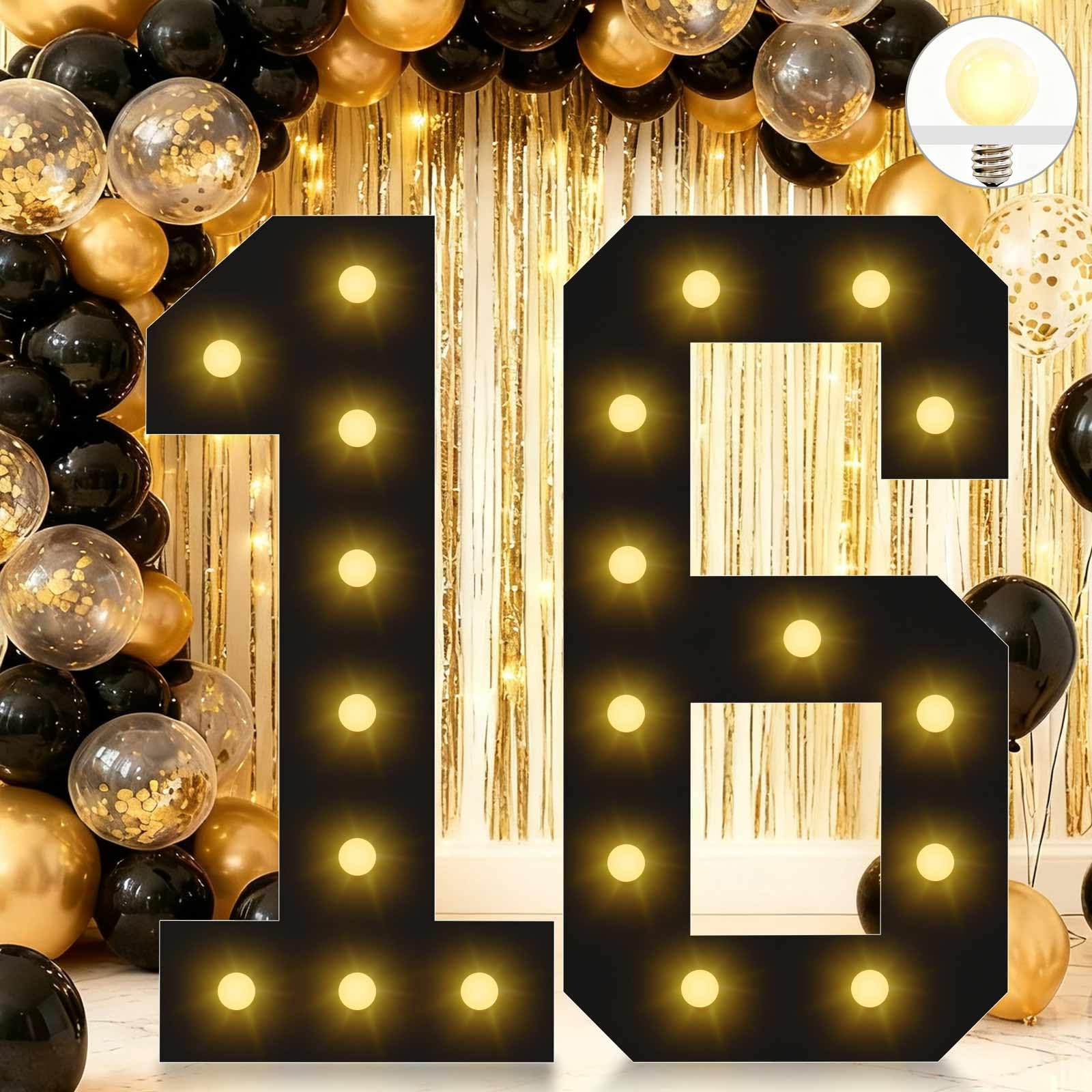 Photo 1 of 4FT Marquee Light Up Numbers, Black Giant Marquee Number 16, Pre-Cut Foam Board Set Can Be Used for Birthdays,Weddings,Party Anniversaries