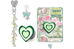AIERSA Cute Charms Set for Kindle,Including Dust Plug Charm Type C/USB C,Heart Grip Holder,Flower Keychains with Hook for Kindle Accessories,Compatible for Kindle Paperwhite 11th 12th Generation-Green