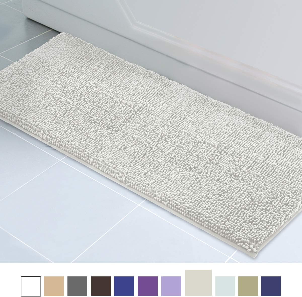 ITSOFT Non Slip Shaggy Chenille Soft Microfibers Runner Large Bath Mat for Bathroom Rug Water Absorbent Carpet, Machine Washable, 21 x 59 Inches Light Gray