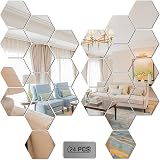 Runmeihe 24Pcs Mirror Wall Tiles Hexagon Silver Acrylic Decor view 1
