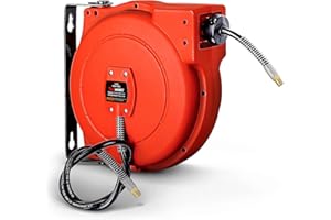 REELWORKS Air Hose Reel Retractable 1/4" Inch x 33’ Feet Premium Water Flex Hybrid Polymer Hose Max 180 PSI Heavy Duty Polypropylene Case Construction Industrial Spring Driven