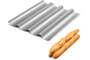 Nonstick Perforated French Bread Baking Pan, 15"X 13" Premium Toast Mold Great for 4 Loaves Baguettes, French & Italian Bread
