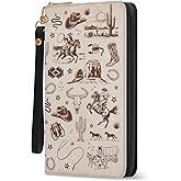 Western Womens Wallet, West RFID Blocking Wristlet Wallets for Women, Ladies Purse with Zip Around Credit Card Holder 10 Card Slots & ID Window, Travel Large Capacity Clutch Hand Strap Christmas Gift