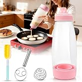 LITALAR Pancake Batter Dispenser Bottle Kit (Pink) | Pancakes Mixer with Shaker Ball Stainless Steel Whisk and Brush,Squeeze Bottles for Cupcake Muffin Waffle Crepe