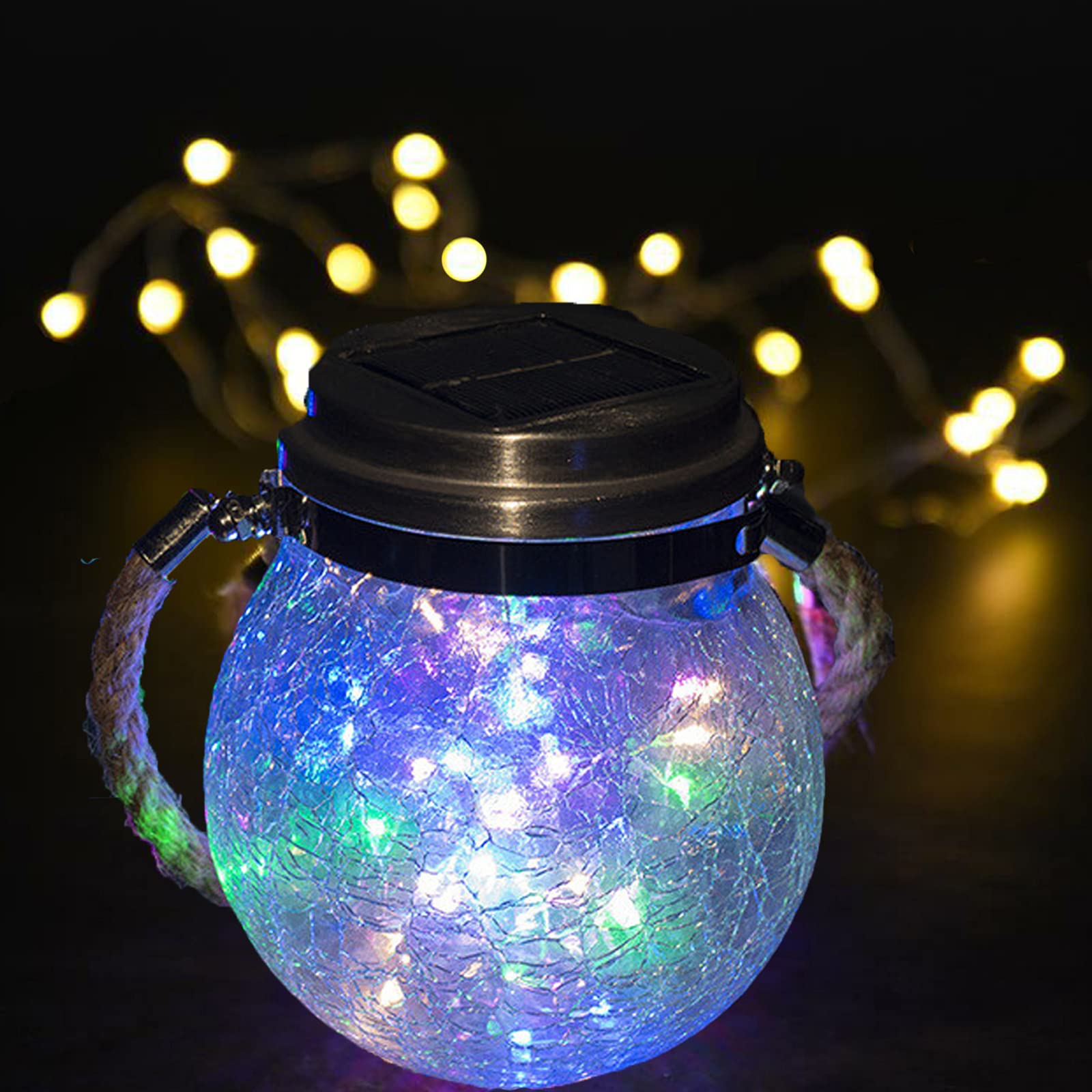Solar Lantern Lights, ZQX Hanging LED Solar Garden Lights, Solar Mason Jar Light,IP65 Waterproof Glass Jar Fairy Lights for Balcony Fence Garden Patio Fence Yard Lawn Decoration(Multicolor)