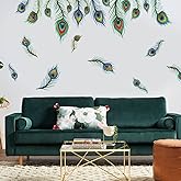 PLIGREAT 9 Pcs Peacock Eyes Feathers Wall Stickers, Removable Vinyl Peel and Stick Wall Decals for Living Room Bedroom Office Home Indoor DIY Wall Art Decor TV Background Wall Decoration