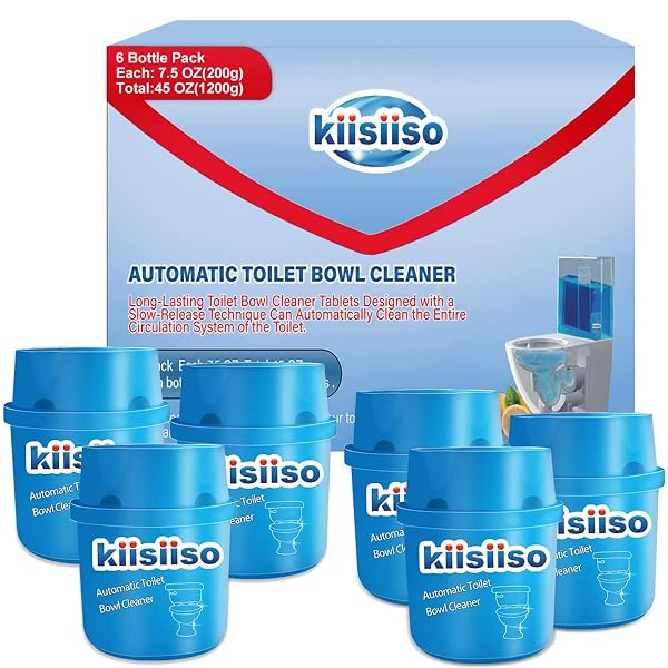 KIISIISO TOILET BOWL CLEANERS 6 BOTTLES, AUTOMATIC LONG-LASTING TOILET BOWL CLEANER TABLETS IN BOTTLE, FOR ABOUT 6 MONTHS’ SUPPLY, BLUE