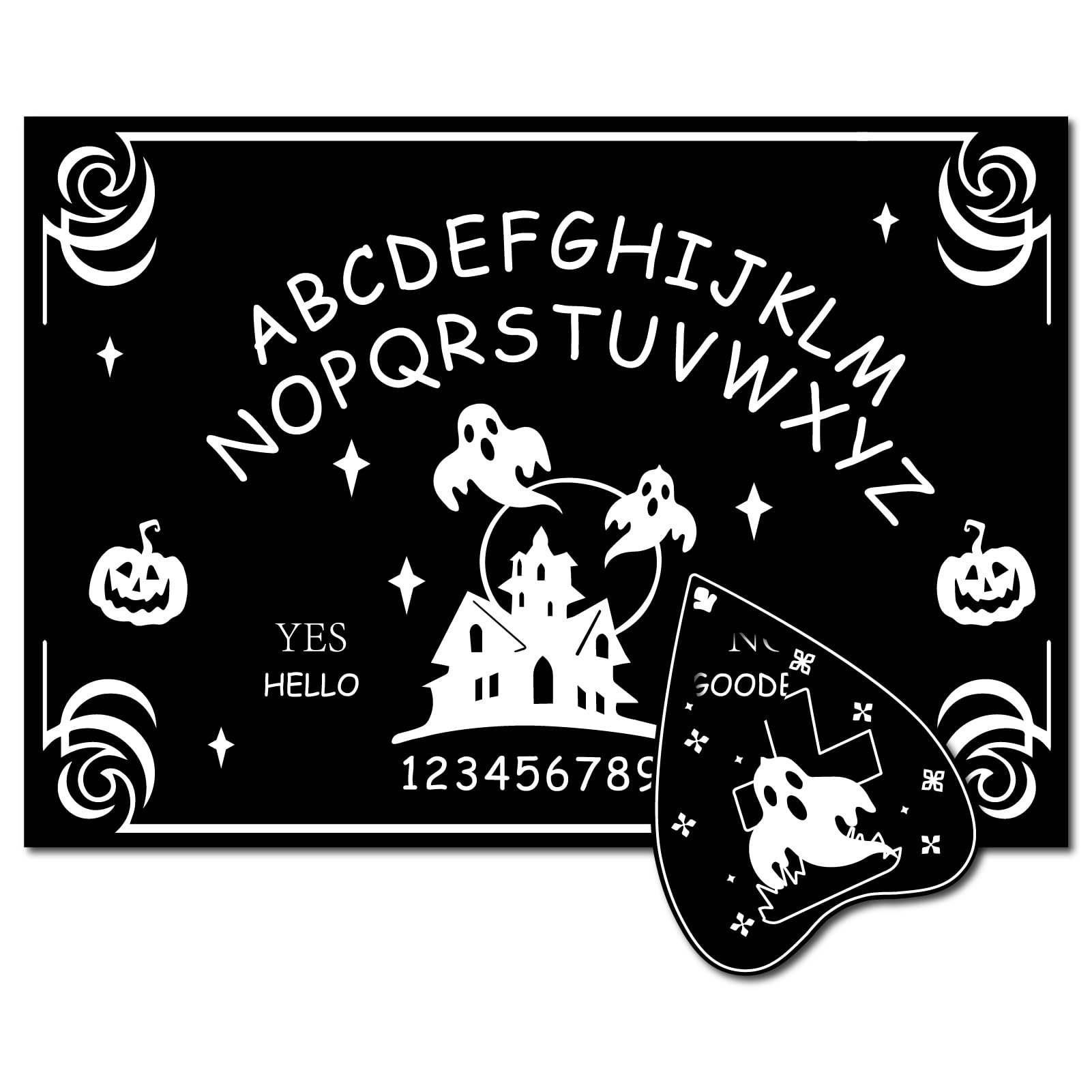 CREATCABIN Ghost Pendulum Board Wooden Spirit Board Pendulum Dowsing Divination Board Set Castle Black Talking Board Metaphysical Message with Planchette for Witch Altar Halloween Supplies 11.8X8 Inch