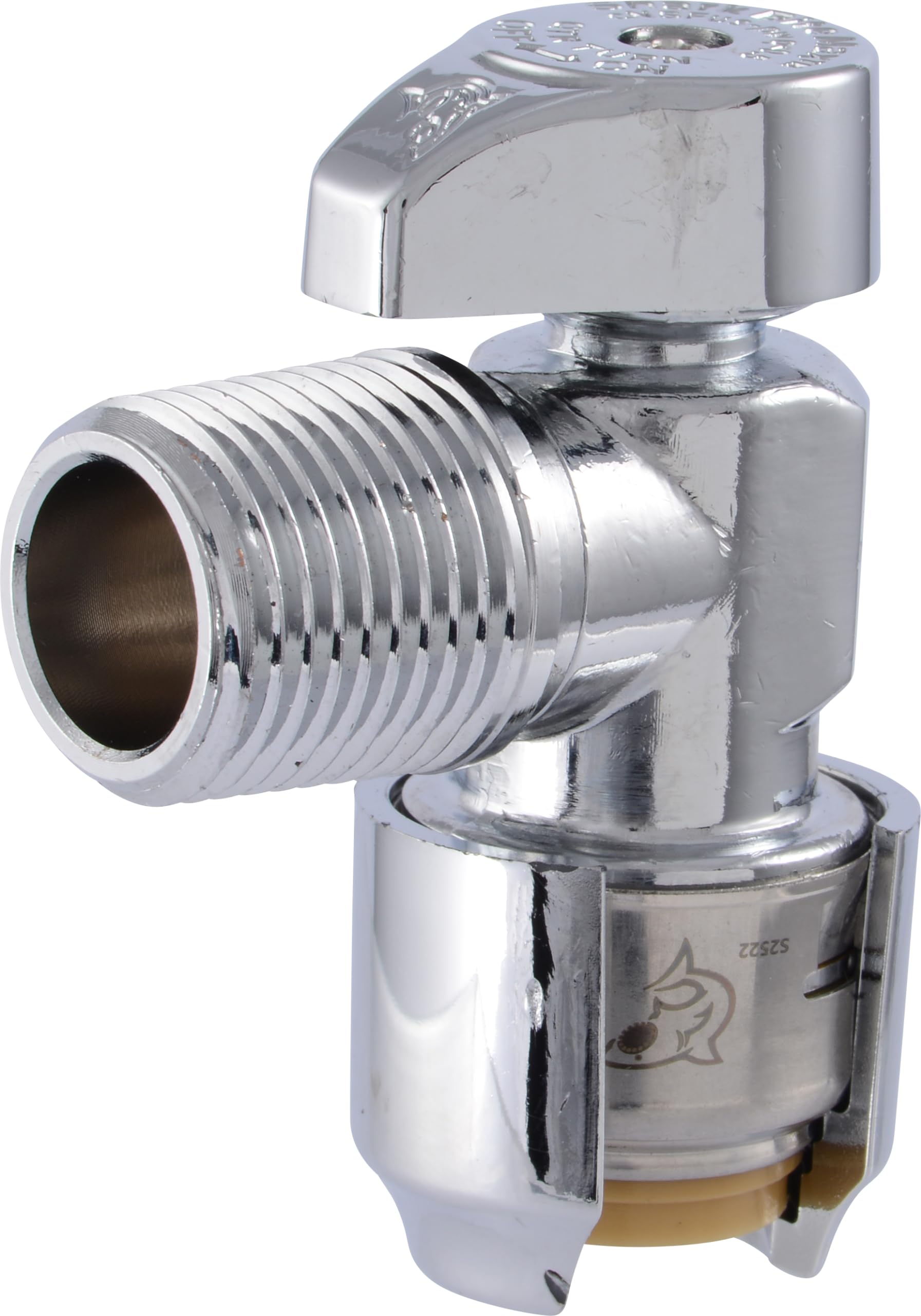 Photo 1 of SharkBite Max 1/2 x 1/2 Inch MIP Angle Stop Valve, Quarter Turn, Push to Connect Brass Plumbing Fitting, Brushed Nickel Finish, PEX Pipe, Copper, CPVC, PE-RT, HDPE, UR24946