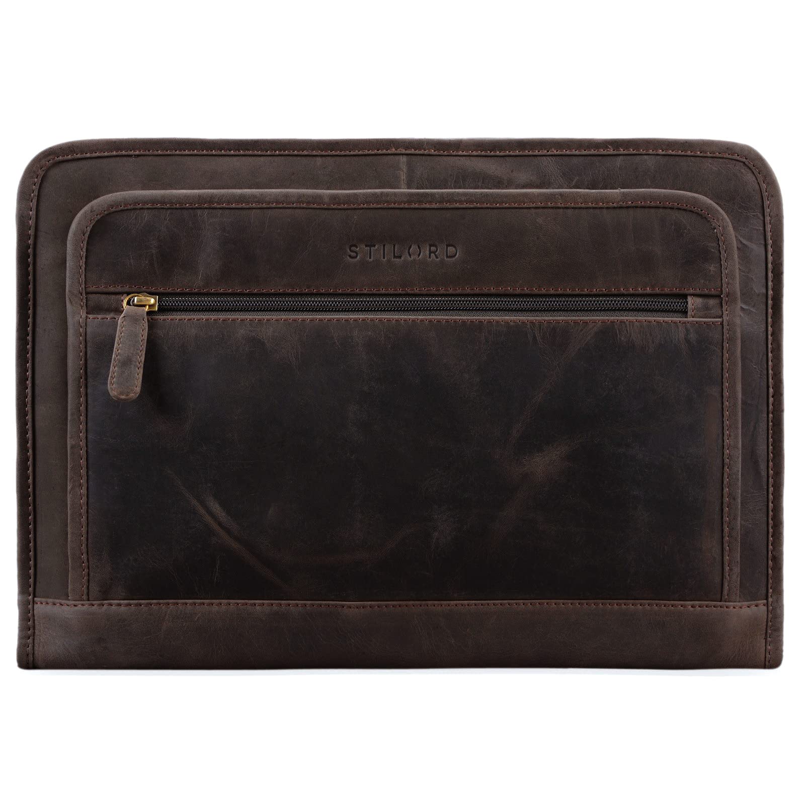 STILORD "Maximilian" Folder Leather 13,3 inch Vintage Notebook MacBook Case Bag Cover Briefcase Envelope Netbook Colour:Dark - Brown