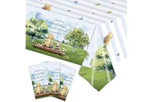 AURORAPARTY 3pcs Winnie Tablecloth Baby Shower Decorations Bear Table Cover Watercolor Plastic Disposable Rectangle Tablecloth Oh Baby Party Supplies for Kids Boys, 54 x 108 Inches
