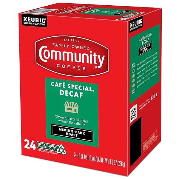 COMMUNITY COFFEE CAFÉ SPECIAL DECAF 24 COUNT COFFEE PODS, MEDIUM-DARK ROAST, COMPATIBLE WITH KEURIG 2.0 K-CUP BREWERS, 24 COUNT (PACK OF 1)