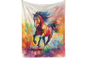Personalized Horse Blanket Art Print, Custom Blankets with Name, Super Cozy Soft Flannel Throw Birthday for Sofa Bed Living R