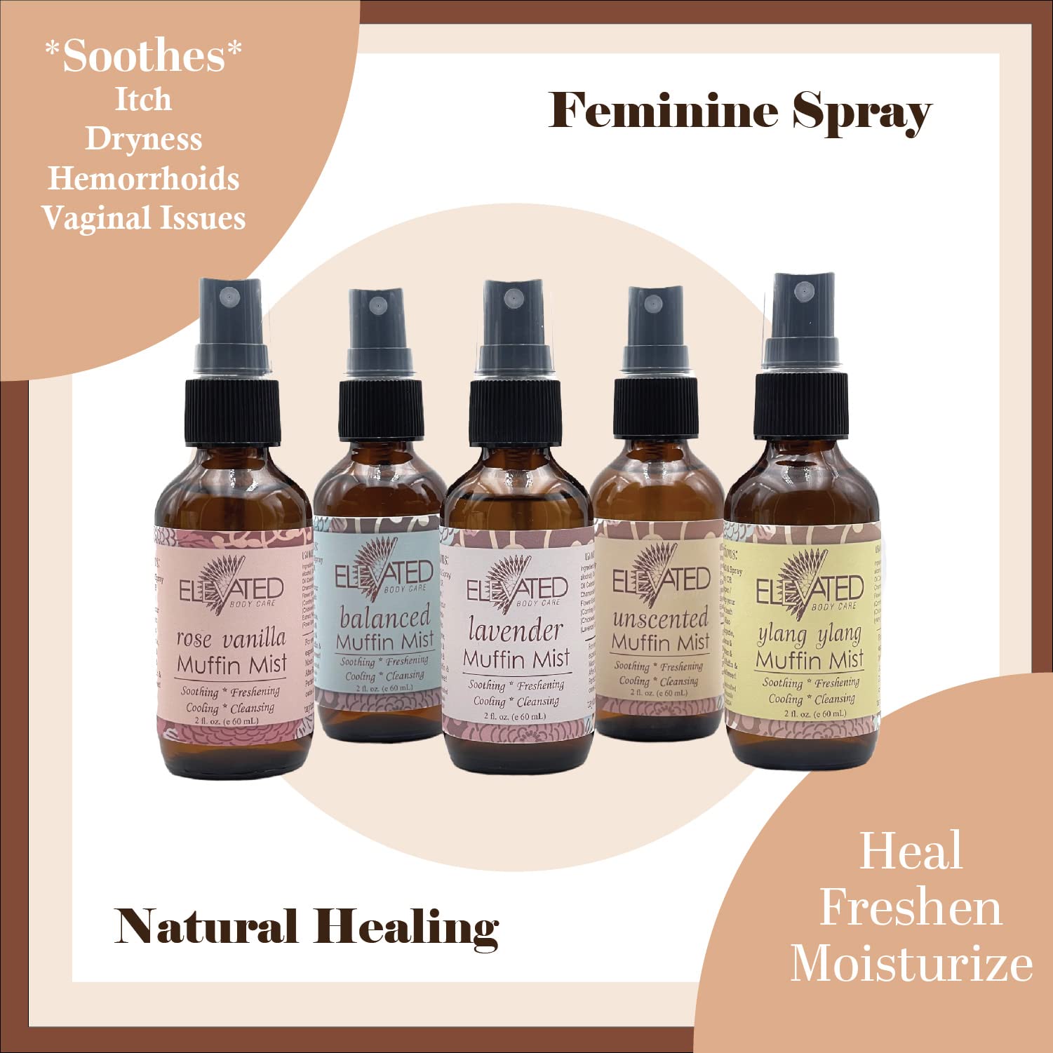 ELEVATED Muffin Mist – Natural Feminine Spray| 5 Scents | Yoni Oil | Vegan | Herbal Infused Oil helps Soothe Vaginal Dryness, Itch, Soreness, Odor | Feminine Hygiene | Postpartum (Rose Vanilla)