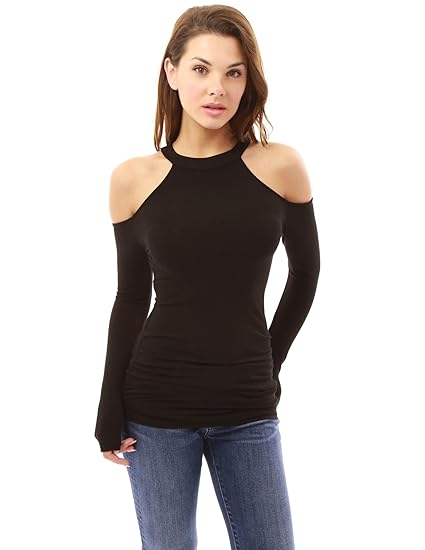 PattyBoutik Damen Halfter kalte Schulter Schlüsselloch zurück Bluse