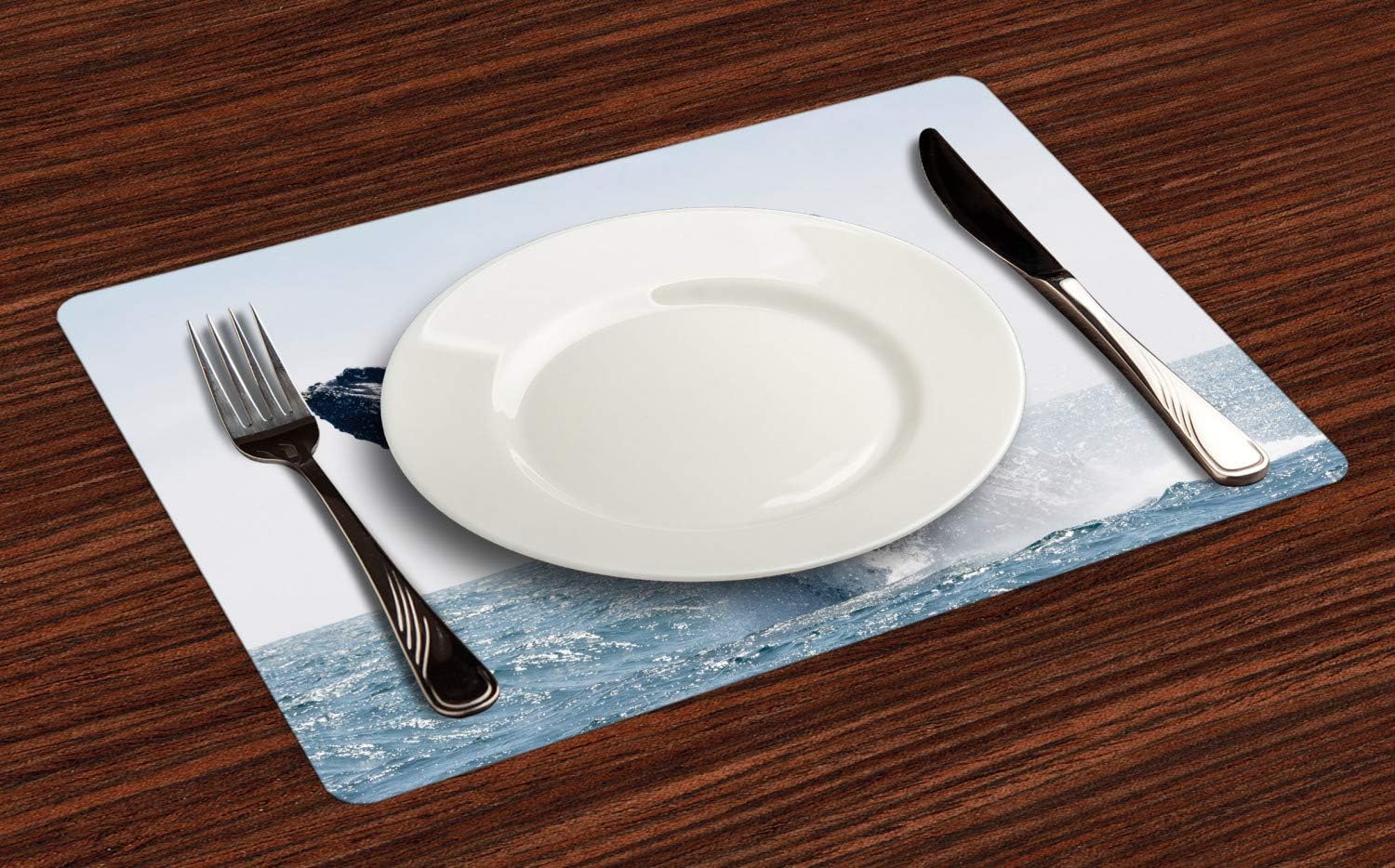 Amazon Com Lunarable Ocean Whale Place Mats Set Of 4 Fascinating Photo Of Humpback Jumping In Ecuador Washable Fabric Placemats For Dining Room Kitchen Table Decor Pale Blue Grey Blue Grey Dark Violet
