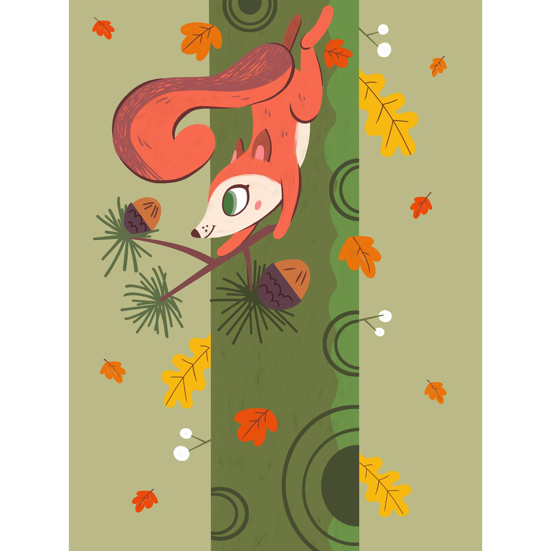 Wee Blue Coo Red Squirrel Acorn Tree Large Wall Art Print Canvas Premium Poster