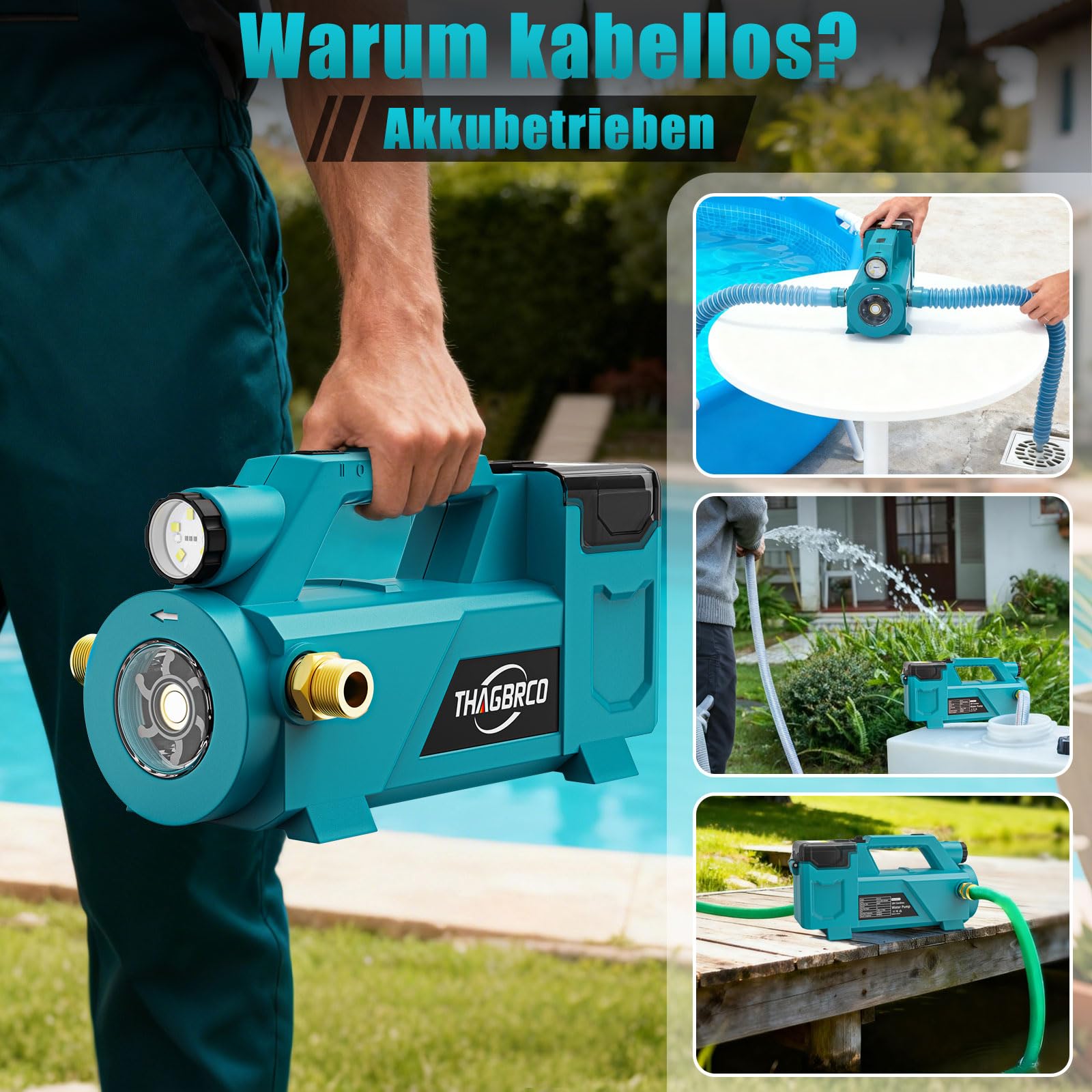 Tragbare selbstansaugende Pumpe für Makita 18V Li-Ion Akku, Akkubetriebene 18V 430 GPH Wasserpumpe (nur Werkzeug, keine Batterie) 6