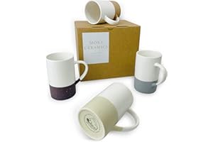 MORA CERAMICS HIT PAUSE Mora Ceramics 12oz Coffee Mug Set of 4 - Tea Cups with Handle - Microwave and Dishwasher Safe, Perfect For Mug Lovers - Rustic Matte Glaze, Modern Design - Assorted Colors