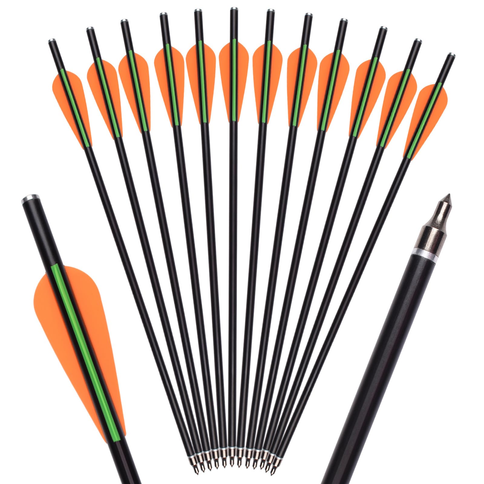 ELONG OUTDOOR 12X 16 Inch Crossbow Bolts Archery Arrows Fiberglass Hunting Target Arrow with Flat Nocks Removable 100 Grain Arrowheads