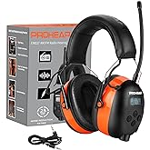 PROHEAR 027 AM FM Radio Headphones with Digital Display, 25dB NRR, Safety Ear Protection Earmuffs for Mowing, Snowblowing, Construction, Work Shops - Orange