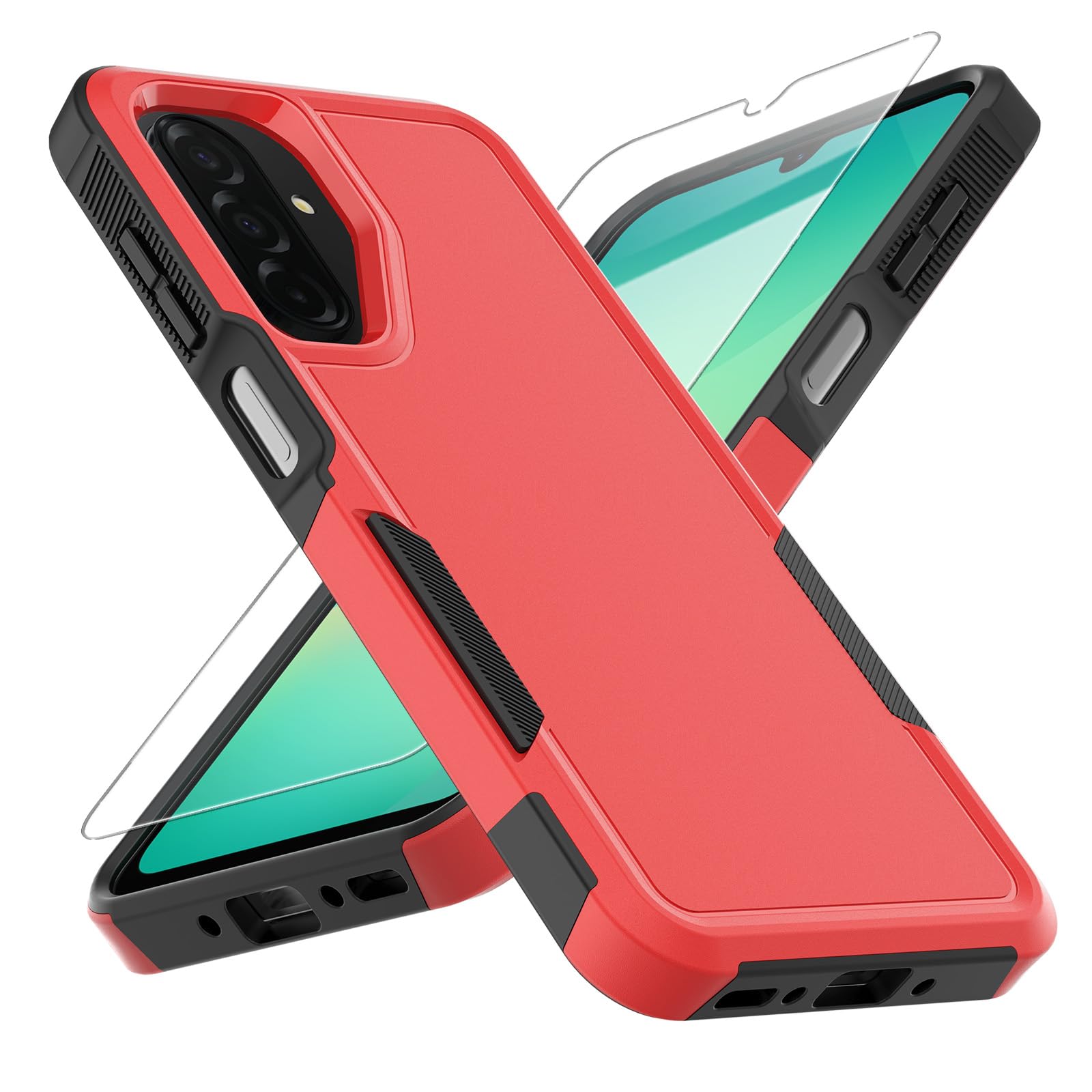 for Samsung Galaxy A17 5G Phone Case,[Military Grade Drop Tested] with Screen Protector, Dual Layer Protective Heavy Duty Cell Phone Cover Non-Slip Shockproof Rugged Case for Galaxy A17 5G (Red)